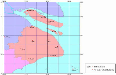 “十二五”上海综合深井地震观测点建设规划示意图