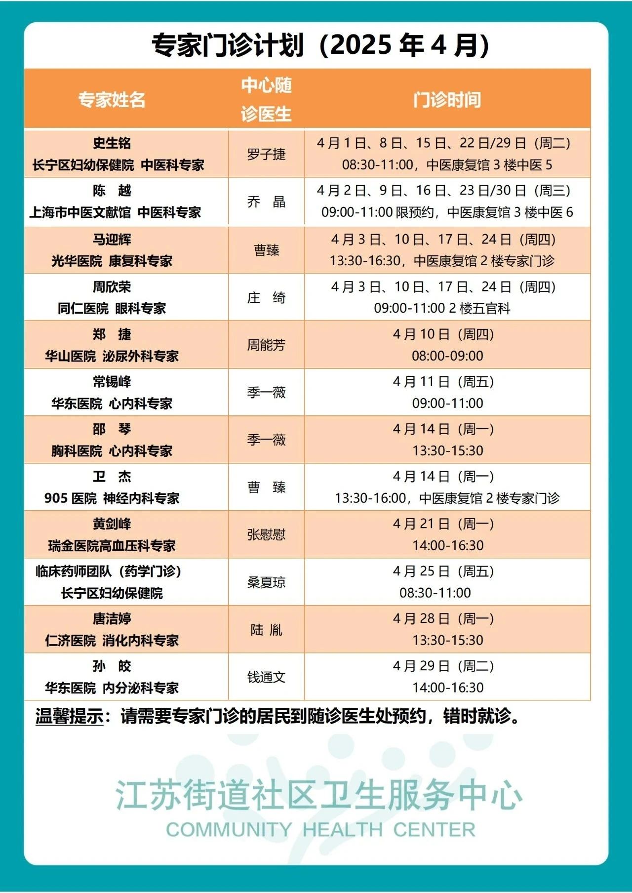 4月,长宁区各社区卫生服务中心专家门诊表来了→2.jpg 4月,长宁区各社区卫生服务中心专家门诊表来了→2.jpg