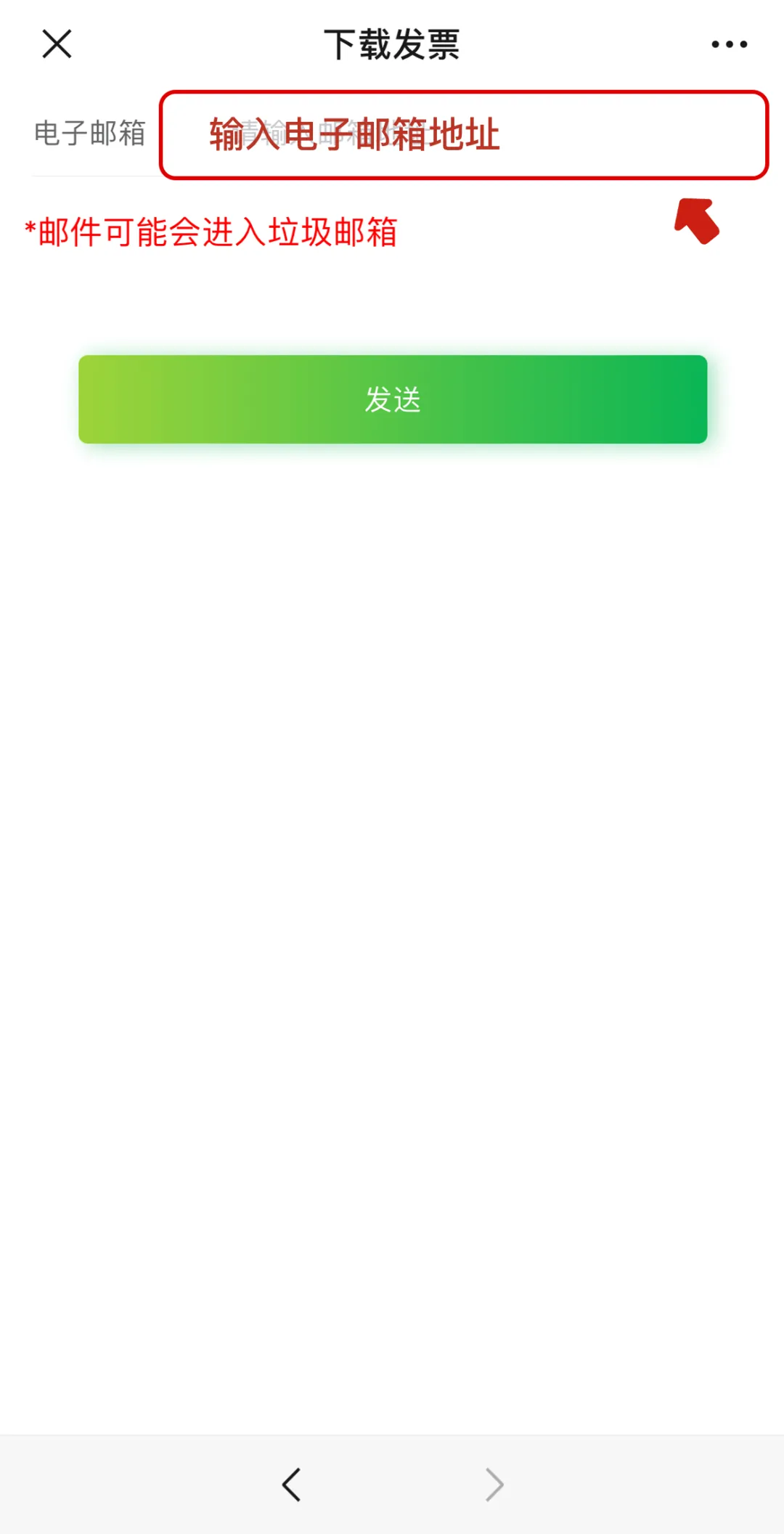 下载发票页面,输入您的电子邮箱,点击发送,可把发票发送至电子邮箱。.jpeg 下载发票页面,输入您的电子邮箱,点击发送,可把发票发送至电子邮箱。.jpeg