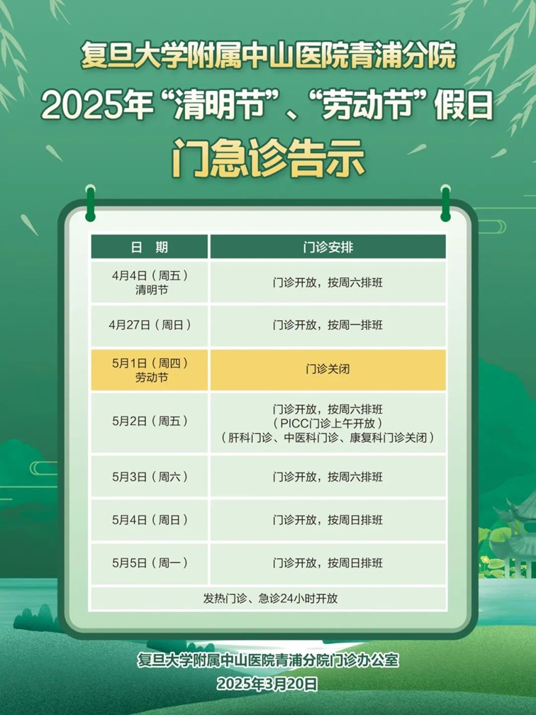 2025年青浦各医院清明节门急诊时间安排