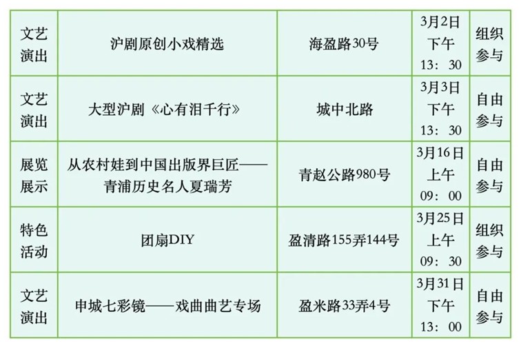 2026年青浦区公共文化内容配送三月预告