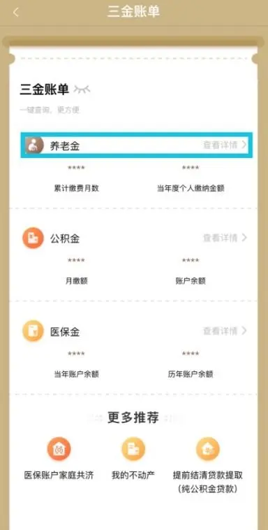 进入“三金账单”界面后,点击“养老金”版块的“查看详情”按钮.jpg 进入“三金账单”界面后,点击“养老金”版块的“查看详情”按钮.jpg