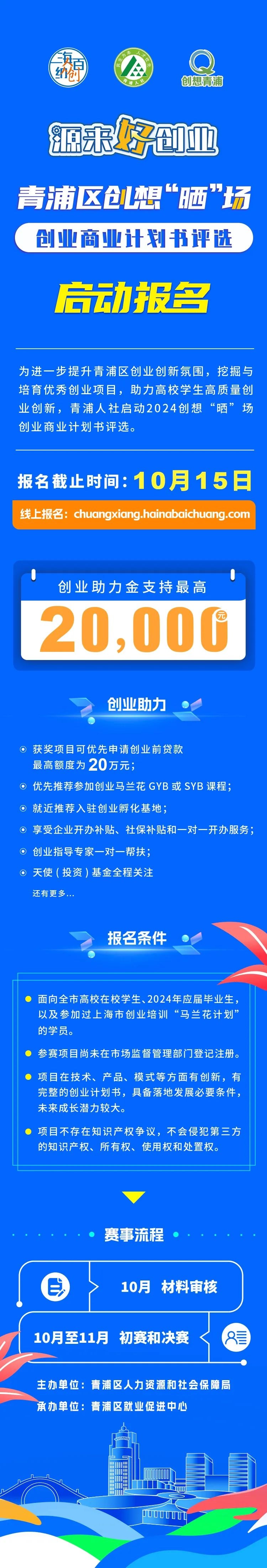 青浦区2024年创想“晒”场创业商业计划书评选启动报名