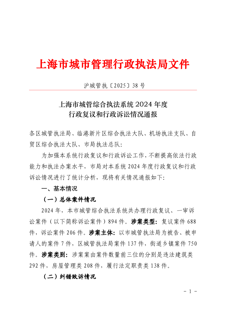沪城管执〔2025〕38号-上海市城管综合执法系统2024年度行政复议和行政诉讼情况通报_page_1.bmp
