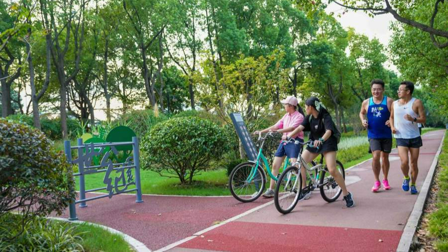 图为市民在新建的绿道上运动休闲.jpeg